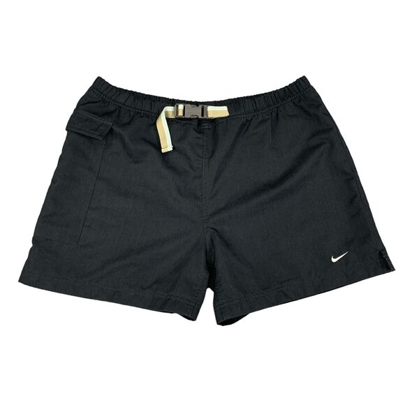 Nike Shorts Womens M Medium Black Belted Flap Pocket Elastic Waist Side Stripe - Picture 1 of 13